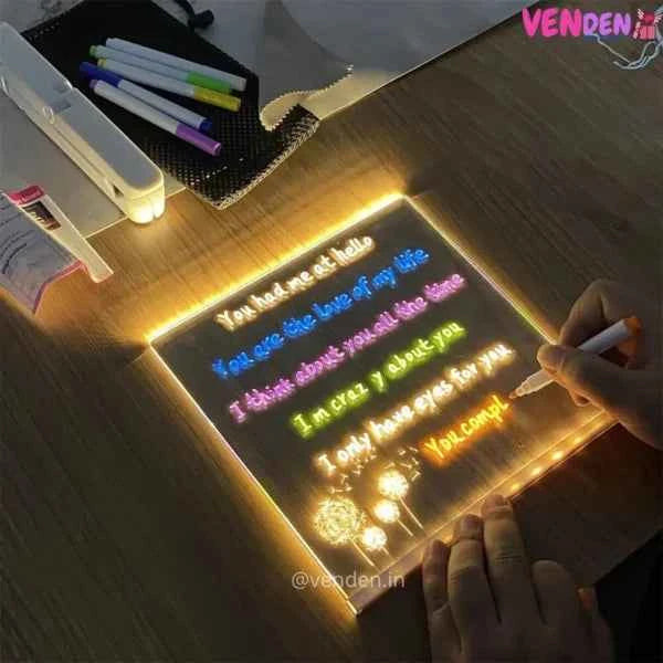 Personalised 3D Acrylic GlowNotes Message Board Lamp with 12 Colourful Markers - Shopandsave