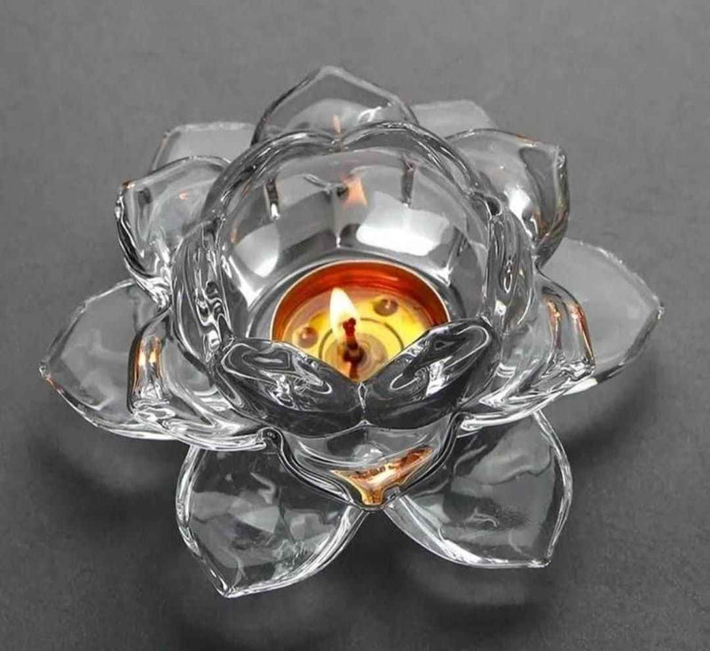 Glass Lotus Flower Tea Light Candle Holder Set - Shopandsave