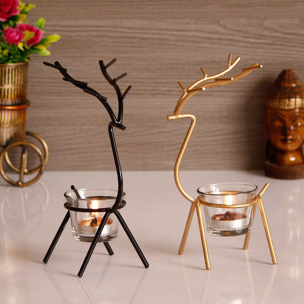 eCraftIndia Set of 2 Deer Shape Decorative Handcrafted Metal Tea Light Holder - Shopandsave