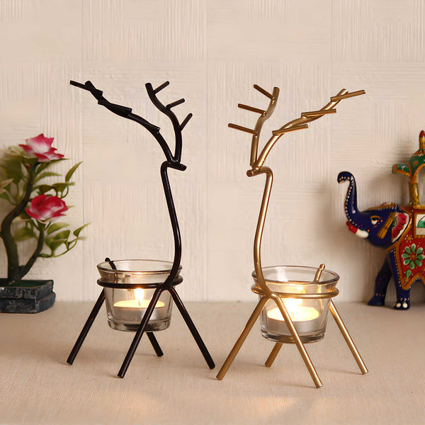 eCraftIndia Set of 2 Deer Shape Decorative Handcrafted Metal Tea Light Holder - Shopandsave