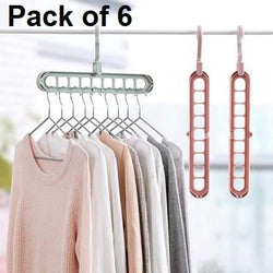 Hanger-Plastic Multi Functional Adjutable & Folding Clothes Hanger Holder Portable Anti-Slip Storage Rack Space Saving Hook for Garment Drying (Multicolor, Pack Of 6) - Shopandsave