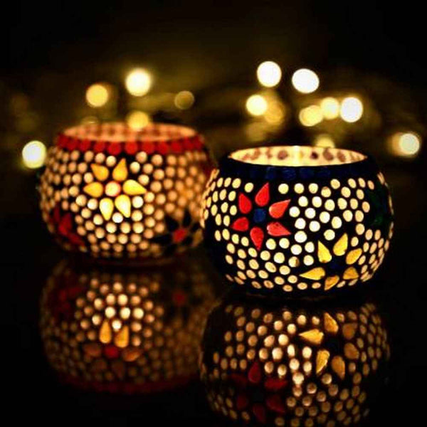 eCraftIndia Set of 2 Mosaic Glass Decorative Tea Light Holder - Shopandsave
