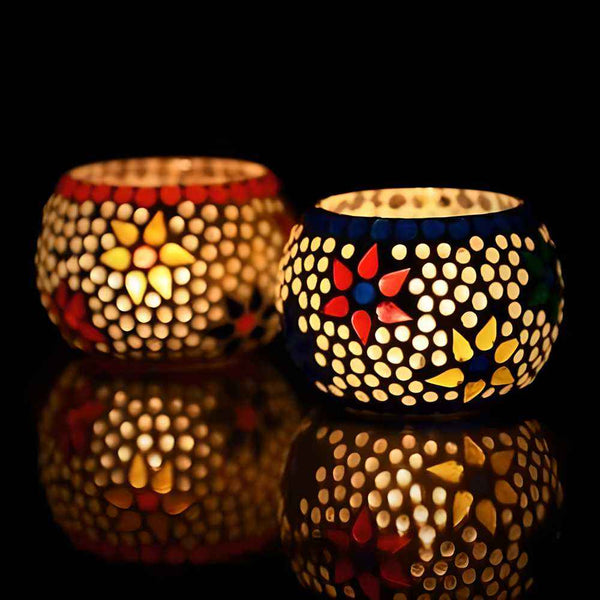 eCraftIndia Set of 2 Mosaic Glass Decorative Tea Light Holder - Shopandsave